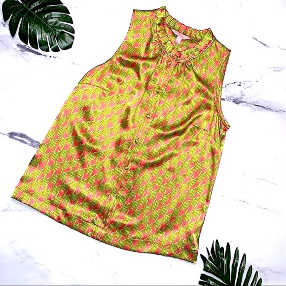 Lilly Pulitzer 100% Silk Unique Crissa Silk Houndstooth Top Size 6 70422